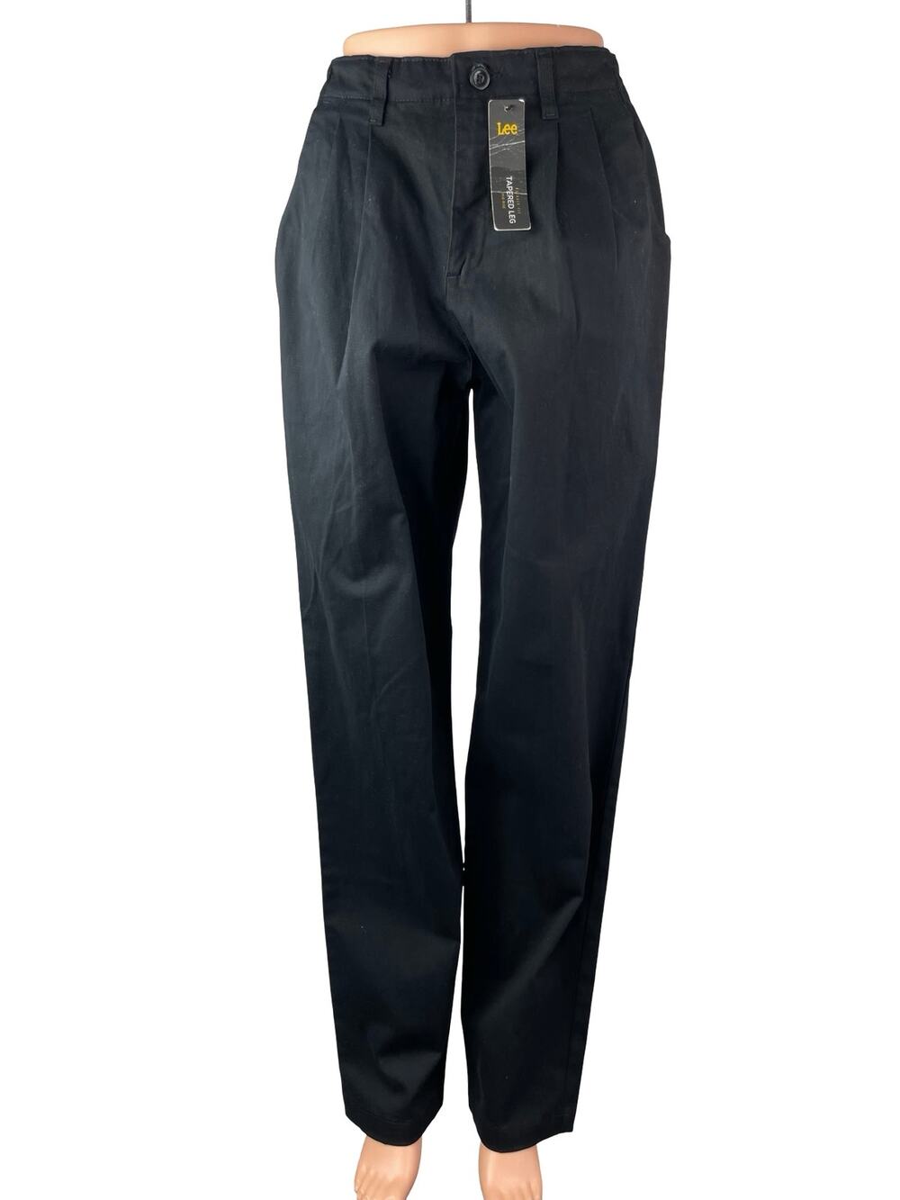 NEW Lee Womes Black Pleated High Rise Relaxed Fit Straight Trousers Pants Size 6